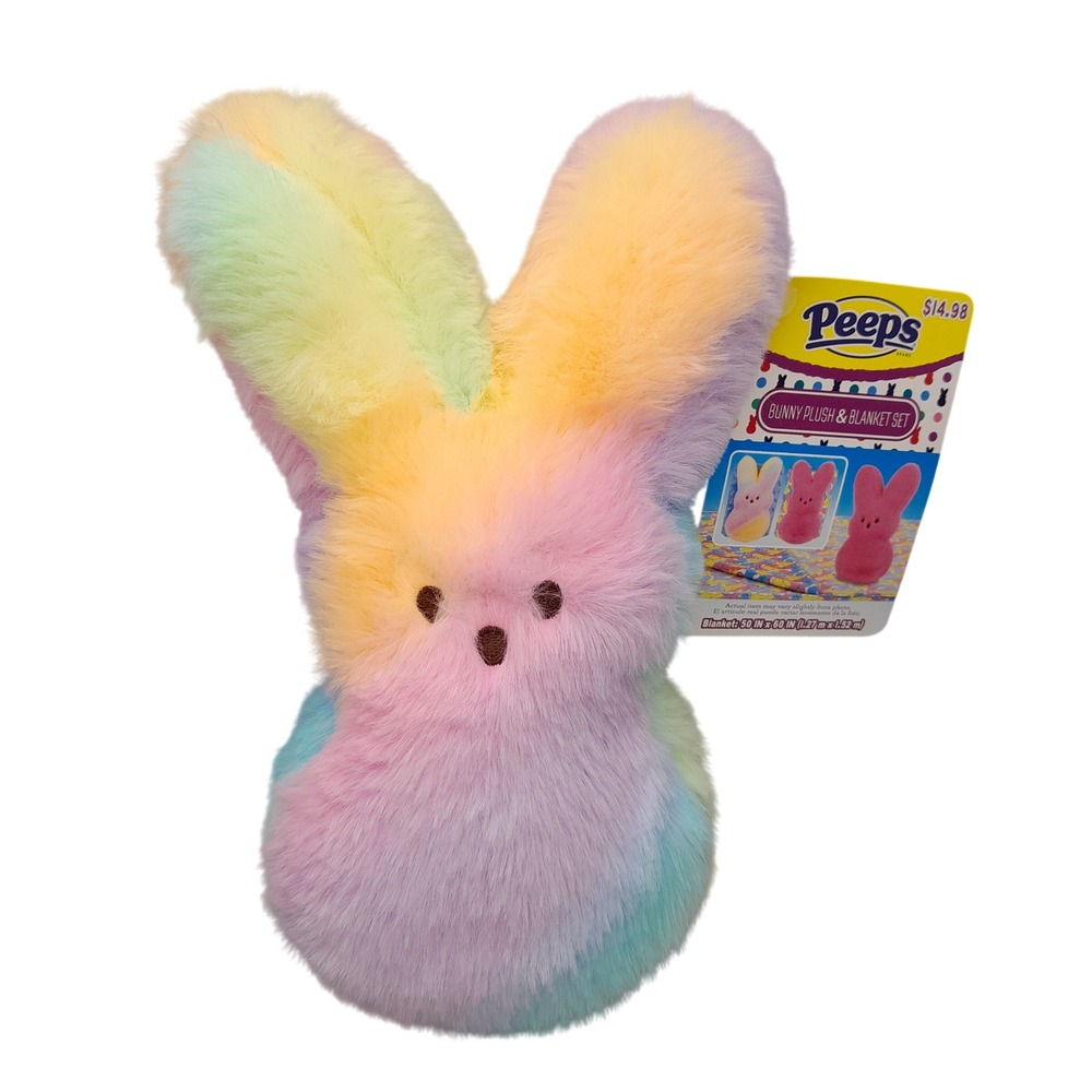Peeps Bunny Plush Rainbow Pastel Tie Dye‎ Stuffed Animal Easter Bunny Toy